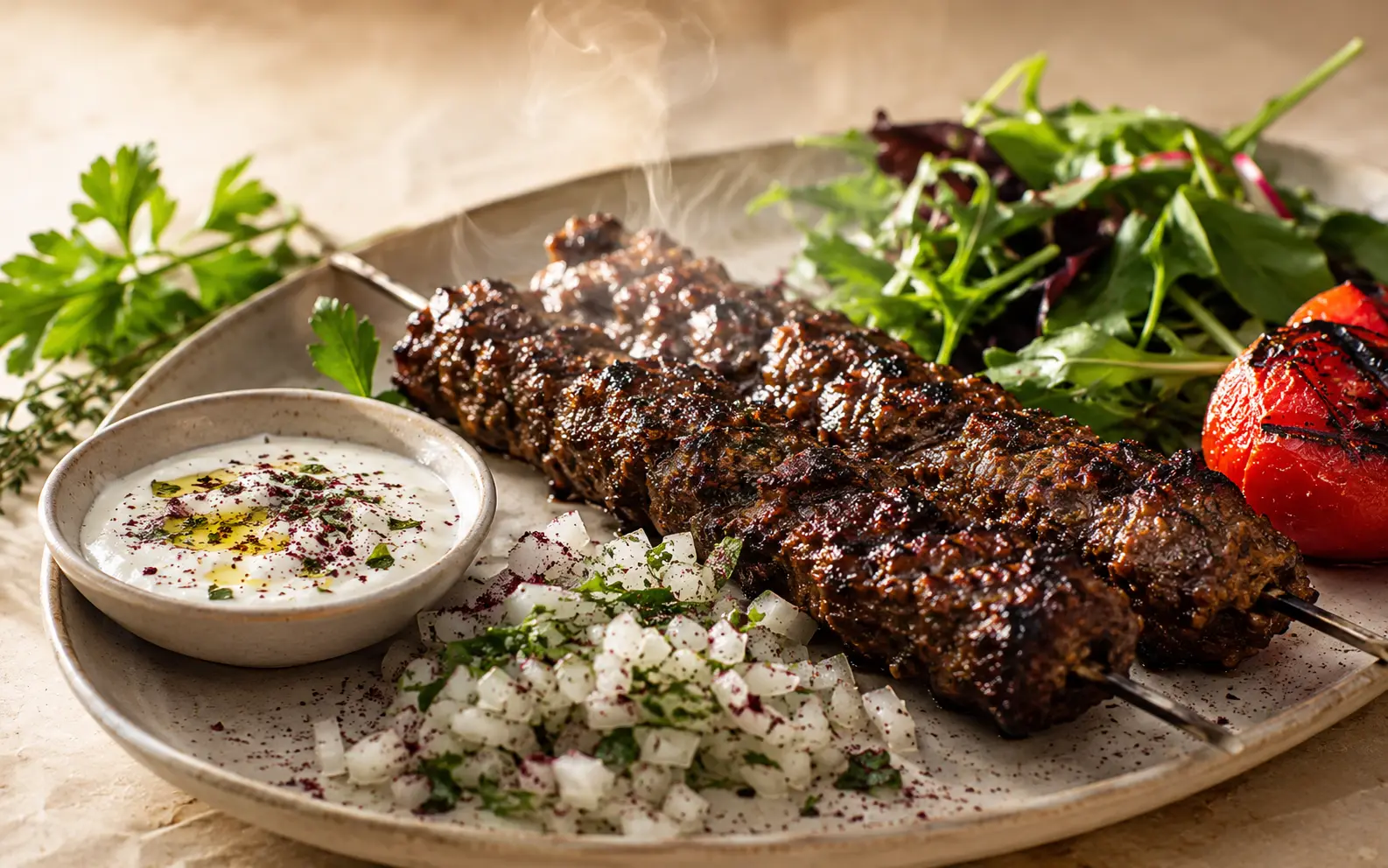 Grass-fed lamb kebab plate