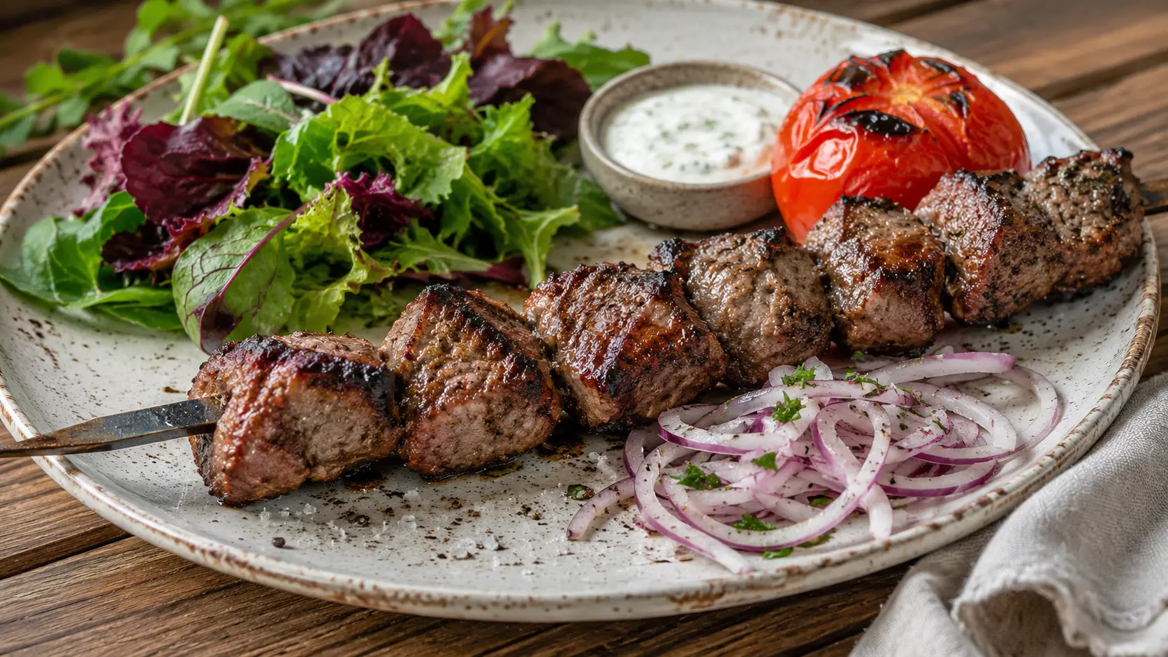 Grilled lamb skewers over open flame