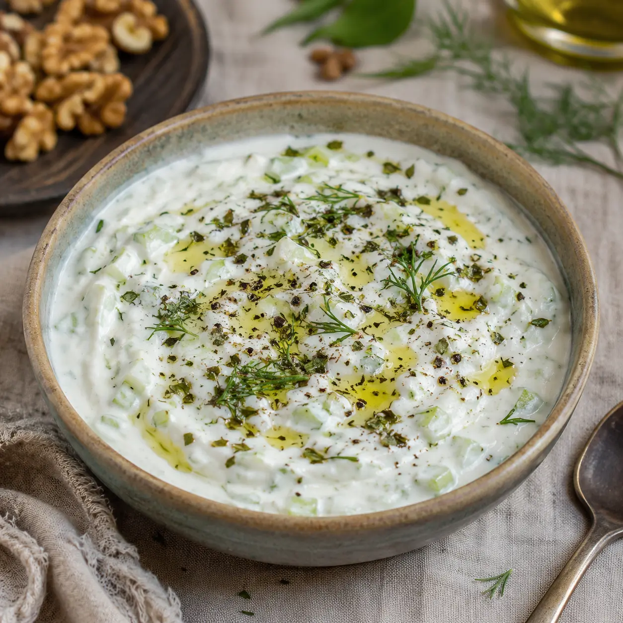 Mast-o-khiar yogurt cucumber side with dried mint and herbs